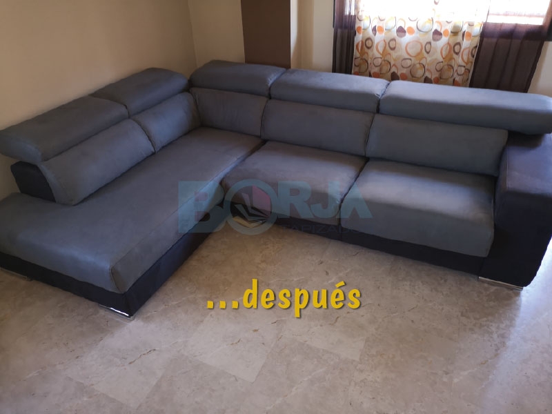 Tapizado de sofá chaiselongue en tela antimanchas en De Realón